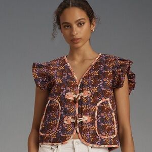 New Dolan Printed Ruffled Toggle Vest XS